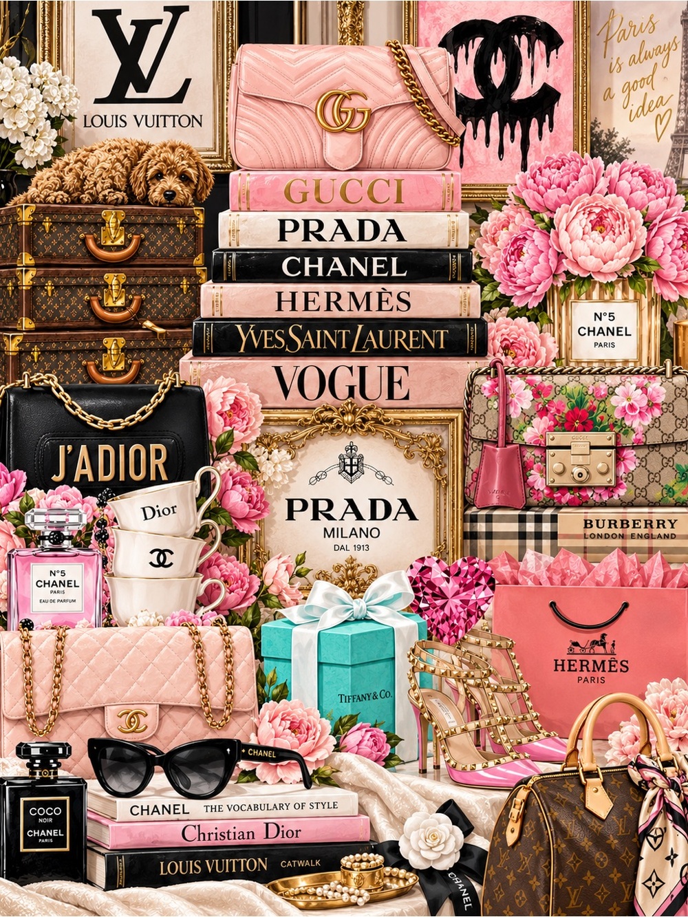 The Luxe Life™ Pink Luxury Fashion Collage Wall Art Print Paris Glam Decor